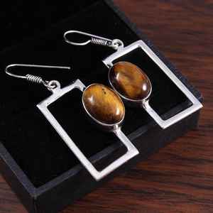 Pendientes de Ojo de Tigre Natural, Plata de Ley 925, Pendientes Colgantes Delicados, Joyería de Piedras Preciosas Hecha a Mano, Regalo de Navidad - Product Image 2