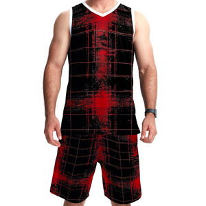 Men's Red Black Plaid Basketball Jersey Set Sleeveless Tank Top Elastic Waist Athletic Wear All Seasons Breathable Polyester - Product Image 1
