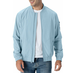 Chaqueta Bomber Rosa para Hombre, Cuello Alto Informal, Cierre de Cremallera Frontal, Corte Regular, Poliéster, Color Sólido, Ropa de Otoño - Product Image 3