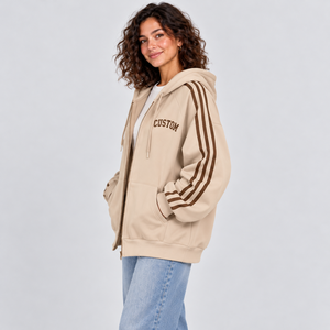 Custom Logo Hooded Sweatshirt Multi Stripe Full Zip Up Jacket Heavyweight <b>Fleece</b> <b>Women</b> Oversized <b>Top</b> Selling Streetwear Hoodie - Product Image 2
