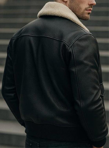 Chaqueta Bomber de Moda Vintage para Hombre, de Cuero Genuino, con Cuello Alto, Logotipo Frontal, Calefactable, Transpirable y de Secado Rápido, para Invierno - Product Image 5