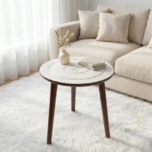 Mesa de centro redonda de madera, mesa auxiliar de noche fácil de montar para decoración del hogar, mesa auxiliar para sala de estar (marrón blanco) - Product Image 1