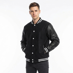 Blouson universitaire pour homme en laine avec manches en cuir PU, style Letterman, col universitaire, boutons-pression, bordure côtelée, personnalisable, vente en gros, OEM - Product Image 1
