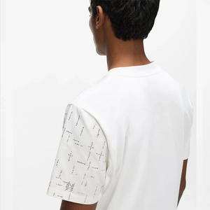 T-shirt blanc à manches courtes pour homme avec imprimé géométrique, col rond, coupe classique, en jersey de coton tricoté décontracté - Product Image 6