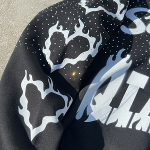 Sweats à capuche streetwear effet vieilli pour hommes, avec strass et designs personnalisés, en molleton 100% coton délavé à l'acide, style pull-over de survêtement - Product Image 5