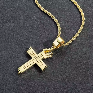 สร้อยคอจี้รูปมงกุฎคริสเตียนชุบทอง 18K สีเงิน ประดับเพชรโมอิสซาไนต์แบบไมโครอินเซิร์ต พร้อมสายสร้อยแบบเชือก สไตล์ฮิปฮอป สำหรับทุกเพศ เหมาะสำหรับงานปาร์ตี้ - Product Image 5