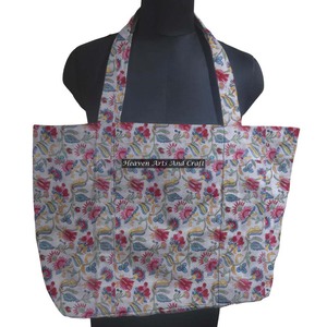 Main Bloc Imprimé Indien Coton Toile Sac Fourre-Tout Pour Les Femmes Doux Avec Deux Sangles Fermeture Ouverte Shopping Sac Fourre-Tout - Product Image 1