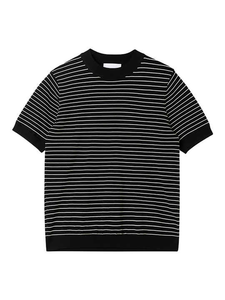 Camiseta de manga corta a rayas, 100% algodón suave, cuello redondo, corte regular, informal, tejida y transpirable para hombre. - Product Image 2