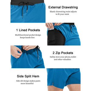 Shorts de sport 2 en 1 pour hommes, haute élasticité, cordon de serrage, tissu polyester et élasthanne de qualité supérieure, design moderne, vente en gros - Product Image 6