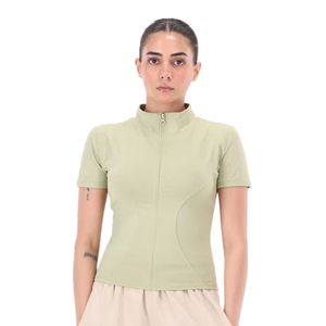 Haut court zippé vert sauge à col montant pour femme, coupe ajustée, style décontracté et minimaliste pour le quotidien - Product Image 1