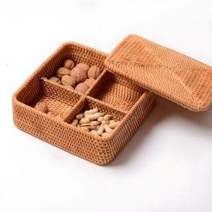 Square rattan compartment boxes teabag holder caddy custom made <b>tea</b> packaging <b>box</b> with logo - Product Image 2