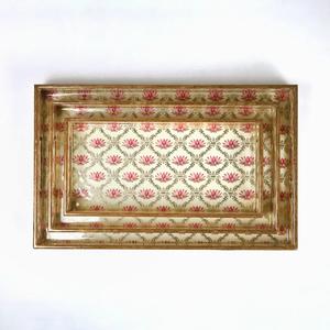 Platos Decorativos con Estampado de Loto Rosa y Damasco Dorado, Bandejas Rectangulares de Madera para Servir, Venta al Por Mayor para Pedidos al Mayoreo - Product Image 2