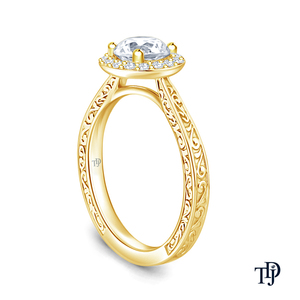 Anillo de compromiso de oro de 10K con diamante cultivado en laboratorio, diseño de halo en espiral antiguo y detalles vintage. Fabricante mayorista y minorista OEM. - Product Image 5