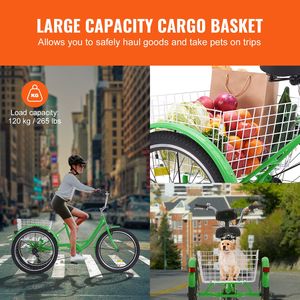 Triciclos para Adultos de 7 Velocidades con Canasta, Bicicleta de Acero al Carbono de 20 Pulgadas, Ajustable, Estilo Cruiser - Product Image 6