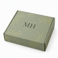 Boîte d'expédition personnalisée vert sauge avec dorure à chaud, motif botanique, et coffret cadeau assorti pour abonnement de papeterie – Vente en gros