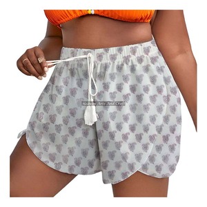 Shorts d'été pour femmes, imprimés à la main, avec cordon de serrage à la taille, pour la plage et la maison - Product Image 5