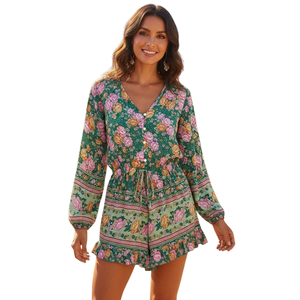 Ensemble de combinaison à imprimé floral pour femmes, tenue de vacances d'été - Product Image 1
