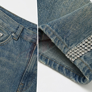 Premium Men Stone Embellished Denim Shorts Luxury Streetwear Custom OEM ODM Clothing Factory Supplier - Product Image 5