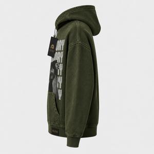 Sweat-shirt à capuche vert olive pour homme Silk Road Operations, coupe oversize, en coton French Terry, avec poche imprimée, décontracté, pour l'automne - Product Image 4