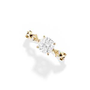 Anillo de compromiso de diamantes talla radiante para mujer, oro de 14k, engaste de púas, estilo floral - Product Image 1