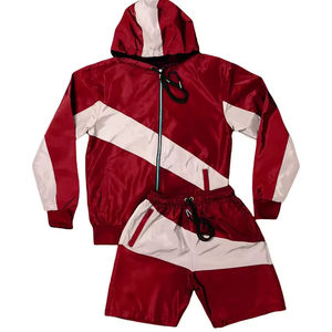 Custom <b>Men</b> Windbreaker <b>Jacket</b> Shorts Set Green <b>White</b> Color Block Hooded Tracksuit Breathable Polyester OEM Wholesale - Product Image 2