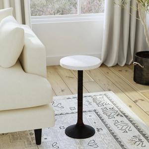 Mesa Auxiliar Moderna con Pedestal y Superficie Estilo Piedra, Base de Columna Texturizada, Perfil Delgado y Elegante para Espacios Contemporáneos - Product Image 2