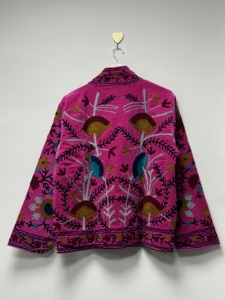 Best Selling Multicolor Suzani Embroidered Cotton <b>Velvet</b> Bomber <b>Jacket</b> Unisex Breathable Floral Design Handcrafted Artisan - Product Image 3