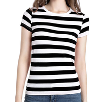 Groothandel Zomer Streetwear Dames T-shirts 100% Katoen Ronde Hals Gestreept Korte Mouw 140g Aangepast Merklogo Anti-Pilling