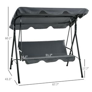 Dondolo da Giardino a 3 Posti Grigio Rilassante con Tettuccio Regolabile e Cuscini Comfort - Product Image 3