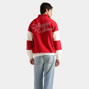 Sweat-shirt à col montant pour homme, rouge, avec logo brodé, coupe ample, style décontracté, tissu en molleton français - Product Image 6