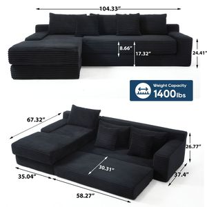 Divano Letto Convertibile a L in Tessuto Corduroy con Memory Foam e Telaio in Acciaio, Nessun Montaggio Richiesto - per Soggiorno - Product Image 4