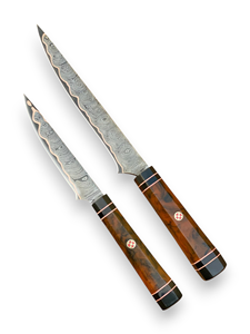Juego de Cuchillos de Filetear de Acero de Damasco, 2 Piezas, Mangos de Madera, Ambidiestros, Afilados, Duraderos, Forja Nórdica, Juego de Cuchillos Profesionales - Product Image 3
