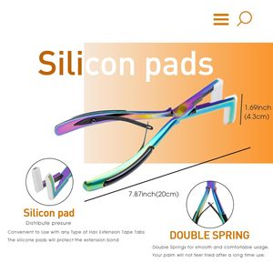 Hair Extension Pliers Stainless Steel Rainbow Finish Double Rubber Grip Micro Beads Closer <b>Tool</b> with <b>Silicon</b> Pads - Product Image 3