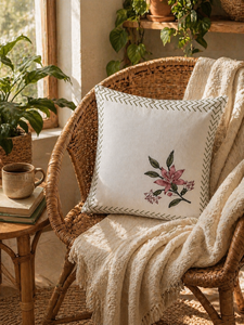 Minimal Pink Flower Cotton Cushion Cover Hand <b>Block</b> Style Decorative Throw Pillow Cover for Sofa Couch - Product Image 5