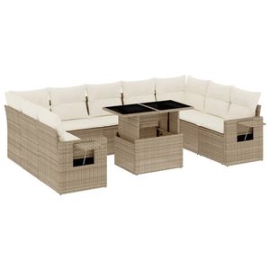 Set Divano da Giardino Modulare in Rattan PE Beige, Arredamento da Esterno dal Design Contemporaneo, Resistente ai Raggi UV, con Cuscini in Schiuma ad Alta Densità - Product Image 2