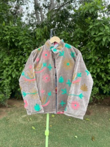 Chaqueta de Moda para Mujer, Premium, de Terciopelo Bordado, Transpirable, Ecológica, 100% Algodón, Tejida a Mano, con Manga Tres Cuartos | - Product Image 4