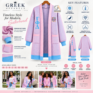 Greek Clothing Apparel Women's Gamma Phi Delta Long <b>Cardigan</b> Sorority <b>Duster</b> Knitwear Acrylic Sweater 100% Polyester Thick - Product Image 5