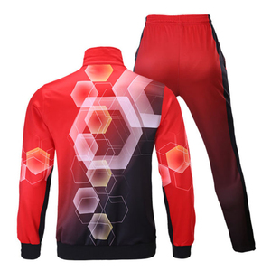 Ensemble de survêtement personnalisé pour hommes en polyester, vêtements de sport, survêtement de jogging, veste zippée à imprimé hexagonal dégradé, pantalon de jogging, vente en gros - Product Image 2