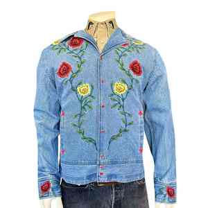 Nueva Chaqueta de Mezclilla Personalizada para Hombre, Bordada, Cómoda, con Estampados Florales, Manga Larga, Estilo Casual Vintage - Product Image 1