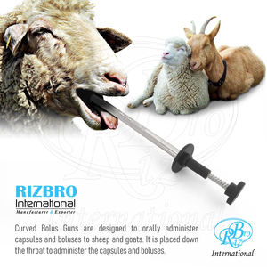 Pistolet à boulettes incurvé pour moutons et chèvres, corps en acier inoxydable, tête en silicone, pièces en plastique, taille du récipient 12x34 mm, longueur 13,5 pouces - Product Image 6