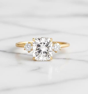 <b>Cushion</b> Cut Diamond Engagement Ring Women's Classic Style Lab Diamond Side Stones - Product Image 4