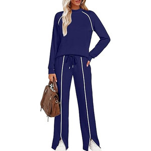 Conjuntos de Salón para Mujer, Conjuntos de Otoño de 2 Piezas con Pantalones de Pierna Ancha, Conjunto de Top y Pantalón a Juego, Ropa Cómoda para el Hogar - Product Image 5
