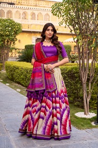 Indian Ethnic Traditional Designer Tussar Silk Lehenga Choli with Tie <b>Dye</b> Print for Wedding Outfit for Women Floor Length Wear - Product Image 3