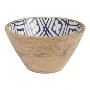 Tazón para Ensalada de Madera de Mango Hecho a Mano con Incrustaciones de Esmalte Azul Ikat, Tazón Decorativo de Madera para Servir Frutas, Bocadillos y Alimentos - Product Image 2