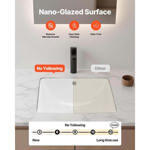Lavabo Rettangolare Sottopiano in Ceramica Bianca 18.11 X 12.99 Pollici con Foro per Troppopieno - Product Image 3