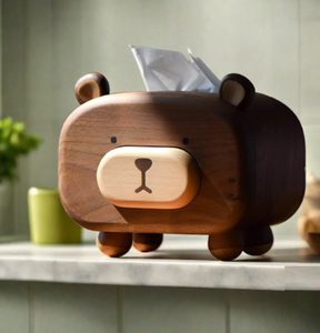 Boîte à mouchoirs en bois en forme de chat pour décoration de table, support de papier fait main, utilisation hôtelière et en restauration - Product Image 1