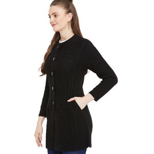 Manteau en tricot noir de haute qualité pour femme, chaud, à manches longues, décontracté, avec boutons, vêtement d'extérieur tendance, OEM - Product Image 2