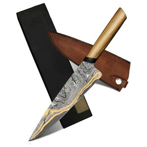 OEM Custom Copper Damascus Steel Razor Sharp Blade Knife Handmade <b>BBQ</b> Meat Carving Chef Knife Olive Wood Handle Ideal Gift - Product Image 1