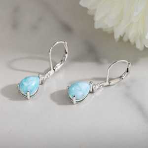 Boucles d'oreilles pendantes en pierre de lune naturelle et larimar, argent sterling 925, bijoux en pierres précieuses bleues pour femmes, cadeau, vente en gros - Product Image 4