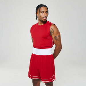 Men <b>Red</b> Sleeveless Boxing Tank <b>Top</b> and Shorts Set Breathable Polyester Fight Wear Training Uniform Adult Boxing Training Uniform - Product Image 3